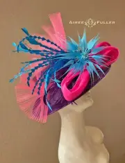 Aimee Fuller Kentucky Derby Hat Wide Hot Pink Fuchsia Purple Blue Big Easter Hat