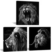 - 3 Panels Lion King Black and White Canvas Prints Wall Art Modern Painting