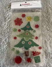 NEW Handmade Holiday Decor Green Christmas Tree Red Snowflakes Window Clings