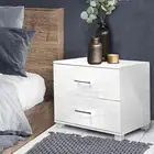 Bedside Table 2 Drawers High Gloss White Nightstand Storage Furniture Mode DE-WH