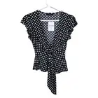 Forever 21 Cap Sleeve Polka Dot Tie Front Blouse Size Small