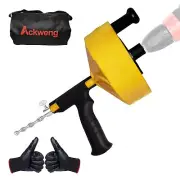 Drain Snake 50ft Plumbing Clog Remover with Drill Attachment Gloves Storage Bag