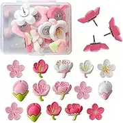 Cork Board Pins - 24pcs Flower Drawing Pins, Notice Board Pins,Cute Resin Decorative Tacks,Push Pins for Cork Board,Clear Pins For Pinboard,Plant Pins Novelty Push Pins Decorative Nails for Photo Wall