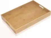 Rustic Roots Bamboo Serving Tray with Handles Decorative Serving Platter X3