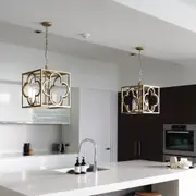 Venetia Modern Detailed Box Frame Lantern Pendant Light - Gold