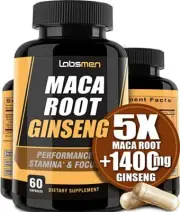 11400mg Organic Black Maca Root Capsule + 1400mg Korean Ginseng Focus Stamina