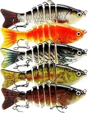 Hogvinnatil Fishing Bait, Bass Fishing Bait, Pack of 5 Realistic Robot Fishing Bait, Swimming Joint Hard 3D Multi-Swimbait for Catfish, Saltwater, Dark Swimming, Freshwater