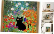Fantasy Artists Gustav Klimt Canvas Wall Art, Framed Aesthetic Cat Floral Wall