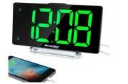 9" Large Alarm Clock LED Big Digital Display Dual USB Charger Port Rectangular