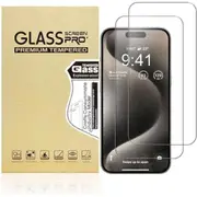 2 PCS For iPhone 15 Pro Max Tempered Glass Screen Protector Flim Case Friendly 9H Hardness for Apple (2023) - Clear