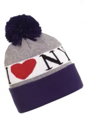 Turtlefur Great State NY Pom Knit Stocking Cap Hat Adult Unisex Blue Grey 728955