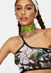 [DAMAGE] Mesh One Shoulder Crop Top