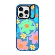 iPhone 16 Pro Impact Ring Stand Case MagSafe Compatible Transparent Floral Pastel Colors 70s Retro Flower Power