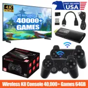 Wireless HDMI 4K TV Game Stick Console Built-in 64GB 40000+Retro Games+2 Gamepad