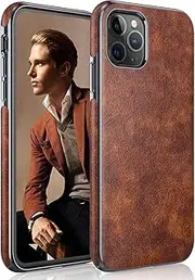 LOHASIC for iPhone 11 Pro Max Case, Thin Slim Leather Luxury Business PU Soft Non-Slip Grip Full Body Shockproof Protective Phone Cover Cases for iPhone 11 Pro Max (2019) 6.5 inch - Vintage Brown