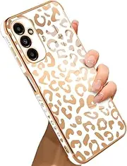 Bonoma for Samsung Galaxy A14 5G Case Leopard Plating Electroplate Luxury Elegant Case Camera Protector Soft TPU Shockproof Protective Corner Back Cover Galaxy A14 5G Case -White