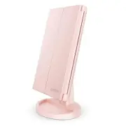 Tabletop Mount Tri-Fold Lighted Vanity Mirror with 21 10.83" H x 6.3" W Pink