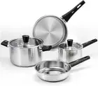 "6-Piece Stainless Steel Cookware Set, Stay-Cool Handles, Compatible with Gas, E