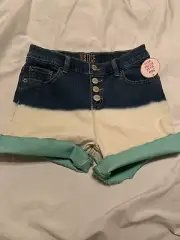 Justice Girls 16 Teal Turquoise Ombre Denim Shorts Button Up