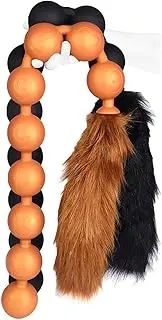 Foxtail silicone anal bead anal chain with 9 balls fox tail anal plugs SM sex toy masturbation anal dildos for women men(Black,L)