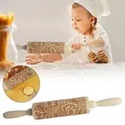 Flower Rolling Pin Wooden Embossed Embossing Baking Cookies Biscuit Fondant D2