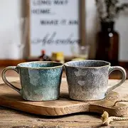 [Ceraozmus] Coffee Cup 350 ml Two-Piece Set, Retro Tea Cup, Milk Cup with Spoon, Suitable for Coffee, Latte, Tea, Dishwasher Safe and Microwave Safe (Set of 2)