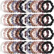 WILLBOND 48 Pieces Neutral Mini Satin Hair Ties Small Scrunchies Bulk Multicolor Elastic Silk Hair Bands Accessories Ponytail Holders for Women