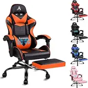 ALFORDSON Gaming Chair with Massage and 150° Recline, Ergonomic Executive Office Chair PU Leather with Footrest, Height Adjustable Racing Chair with SGS Listed Gas-Lift, 180kg Capacity(Vogler Orange)
