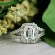 2Ct Emerald Cut Simulated Diamond Women Band Ring 14K White Gold Plated