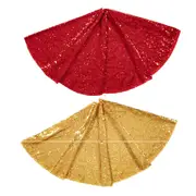 2pcs Round Christmas Tree Skirt Sparkle Sequins Xmas Tree Mats Tree Decorations for Home Decor -Gold and Red
