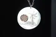 Shell Cabochon Gemstone .925 Sterling Silver Palm Tree Pendant 18" Necklace