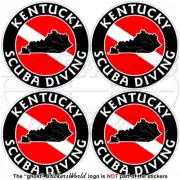 KENTUCKY SCUBA DIVING Flag-Map Shape USA Circular Vinyl Stickers, Decals 50mm x4