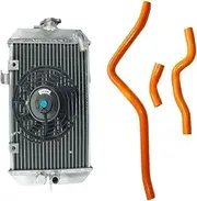 Aluminium Radiator +Silicone Hose + FAN Compatible For 2001-2005 Yamaha Raptor 660 / 660R YFM660R 2002 2003 2004(Radiator GREEN Hose)