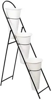 YUNYHAO Flower Display Stand, Flower Shop Flower Stand, Foldable Simple Flower Stand Display Stand, Flower Shop Flower Bucket Iron 3-layer, With 3 Plastic Buckets (Color : Black shelf+white bucket)