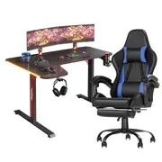 Advwin L Shape 160cm Gaming Desk RGB LED Light & Gaming Chair Racing Recliner Executive Seat Office Chair Blue & Black