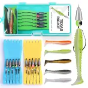 Texas Rig Kit 10 PCs 3/16 1/4 3/8oz with Paddle Tail Swimbaits and Reusable B...