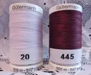 NEW White & Burgundy GUTERMANN 100% polyester sew-all thread 547 yards Spools