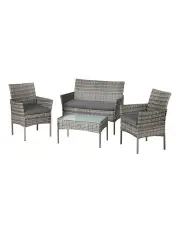 [Gardeon] 4 Seater Outdoor Sofa Set Wicker Setting Table Chair Furniture in Grey