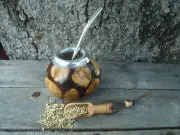 Argentina Mate Gourd Hand Made Natural Tea Cup Straw Spoon BONUS Yerba - R25
