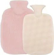 Large Hot Water Bottle, 2l Leakproof Large Hot Water Bag with Plush Cover, Threaded Stopper Hot Water Sack, Hand Feet Warmer for Bedroom Office Travel