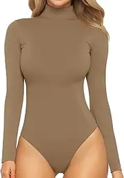 [Ｗoowayo] Women's Mock Turtle Neck Bodysuit Double Lined Thong Body Suit Sexy Sleeveless Tank Tops