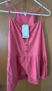 Roxy Havasu Slub Pink Cotton Jersey Peplum Cami Top Size Large