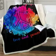 Reddish Blue Love and Peace Throw Blanket