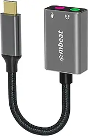 mbeat Elite USB-C to 3.5 Audio and Microphone Adapter - Space Grey, Instantly adds headphone audio and microphone jack to almost any USB-C equipped computers, tablets and smartphones, Great for bypassing faulty 3.5mm audio ports