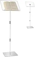Podium Stand, Lecterns & Podiums, Acrylic Adjustable Angles with Metal Base, Podium for Church, Weddings, Classroom, Speech (Clear, 16" L x 12" W x 42.5" H)