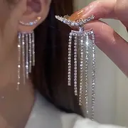 Women's Drop Earrings Fine Jewelry Tassel Fringe Precious Stylish Luxury Earrings Jewelry Silver For Wedding Party 1 Pair dress to impress