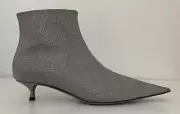 New Balenciaga Knife Silver Glitter Pointed Toe Ankle Boots 40mm, Size 36/6