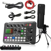 Podcast Microphone Bundle, BM-800 Condenser Mic with F998 Live Sound Card Kit, Podcast Equipment Bundle with Voice Changer and Mixer Functions for PC Phone Studio Recording and Broadcasting