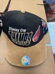 VINTAGE Detroit Red Wings Hat Cap Snap Back Suede Bill Stanley Cup Hockey 90s