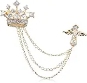 [GBAHFY] Cross Crown Long Chain Brooch Rhinestone Tassel Brooch Pin Retro Crystal Suit Pins Collar Pin Coat Tassel Chain Lapel Pins for Men's Suit Accessories